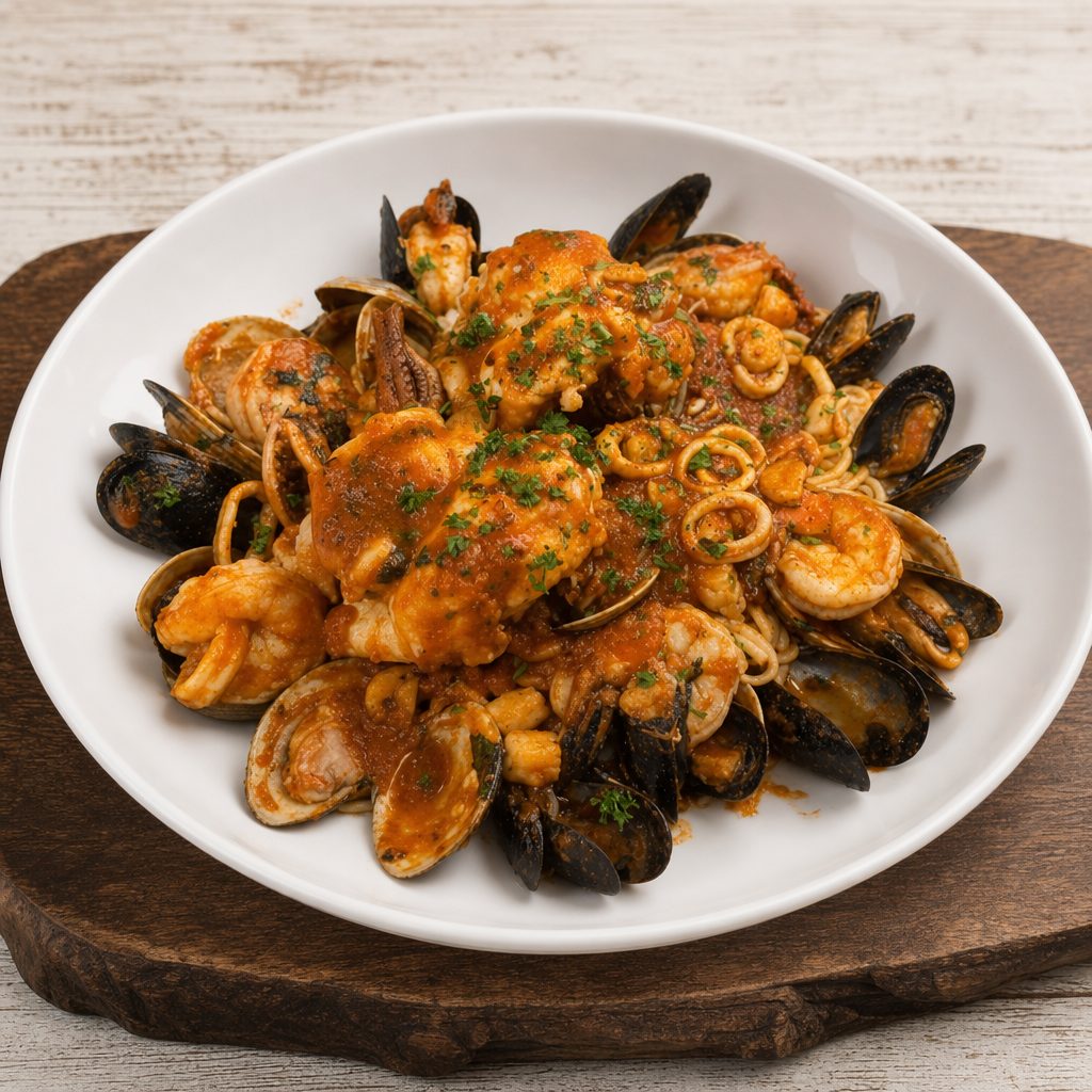 Zuppa Di Pesce Over Linguini.